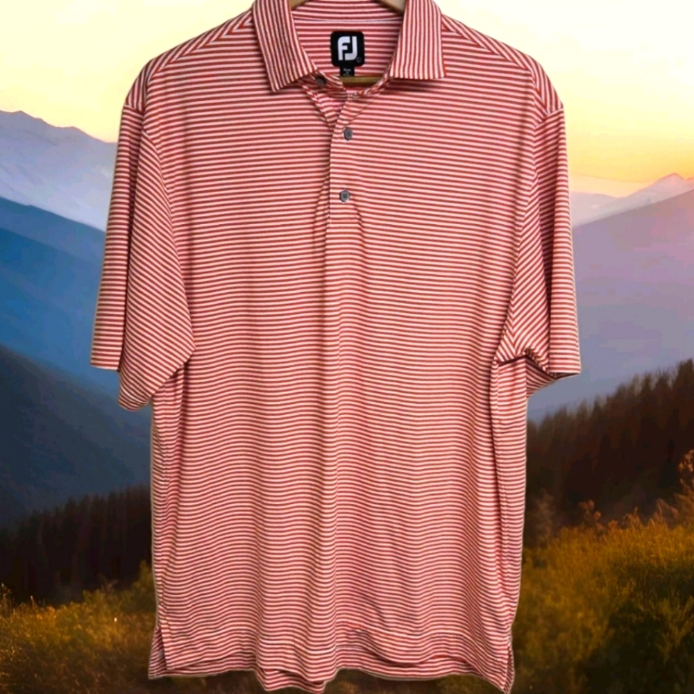 FootJoy FJ Golf Men's Polo Shirt Red White Striped Large Athletic.